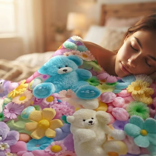 Teddy floral throw blanket draped over a bed or sofa