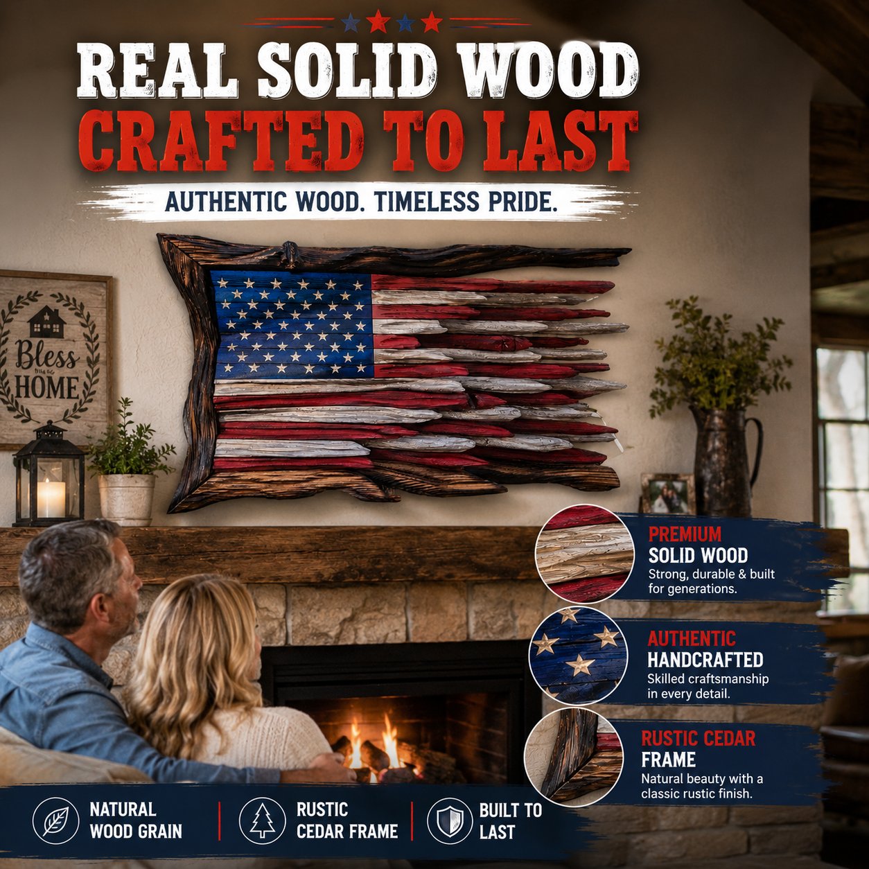 🔥2026 Limited Edition 🇺🇸 Handmade Wooden American Flag Wall Art
