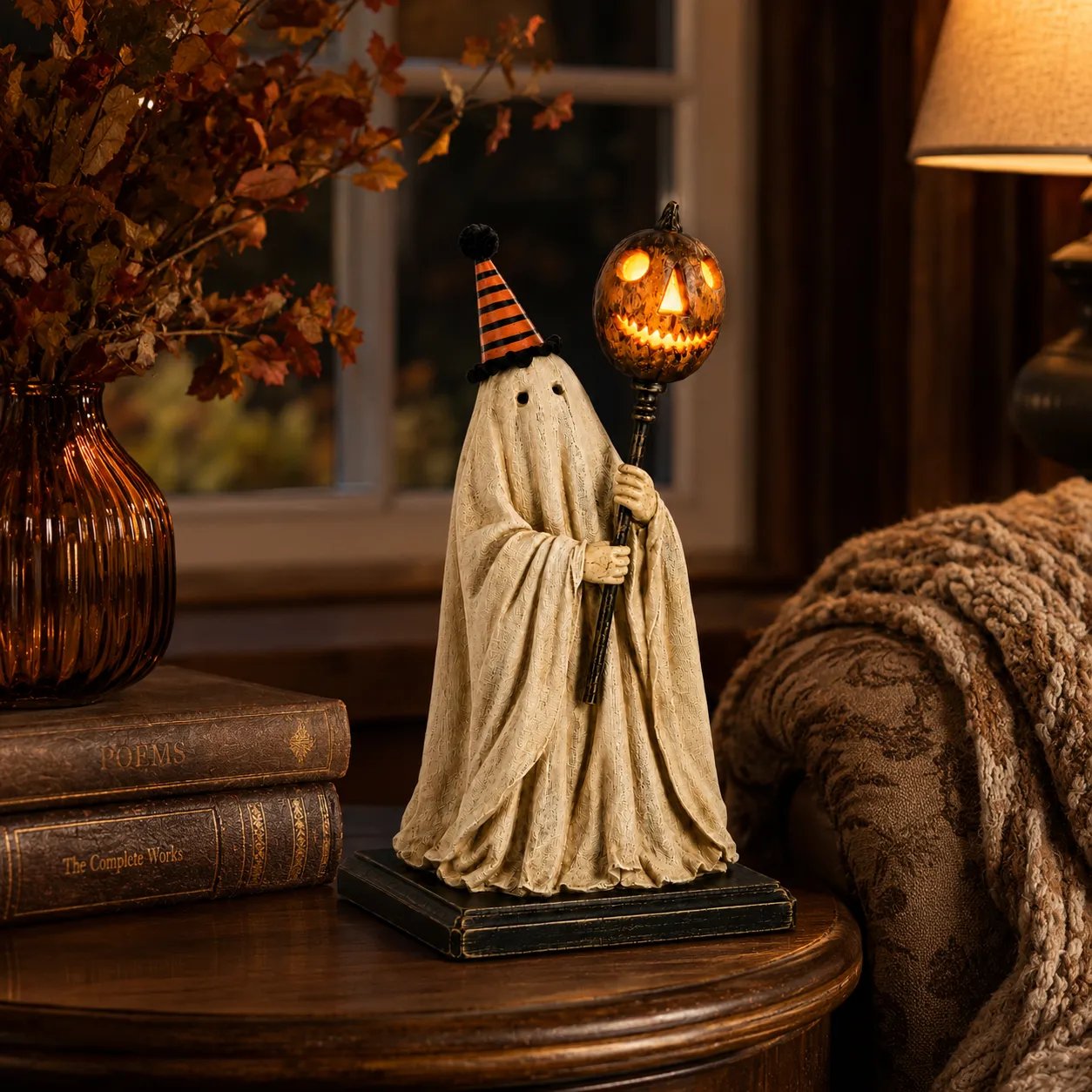 ✨🎃 Limited Seasonal Edition - 👻 Lighted Vintage Ghost Figurine with Glowing Pumpkin Staff