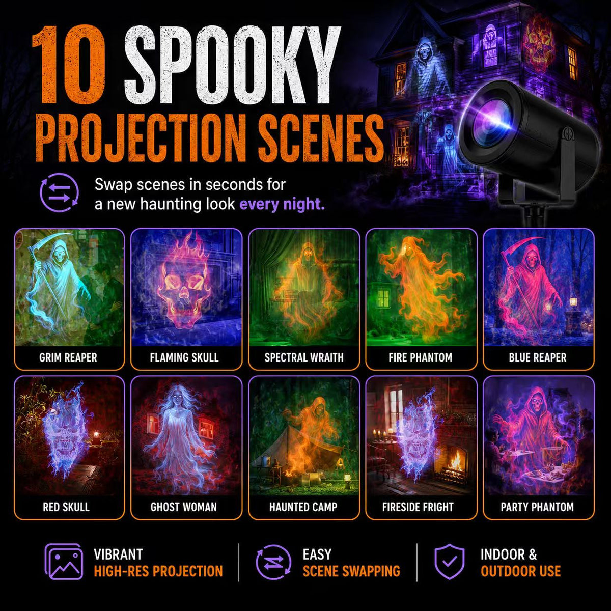 🎃 50% OFF TODAY! 32FT HD Halloween Projector Light – 10 Spooky Patterns to WOW Your Party 👻✨
