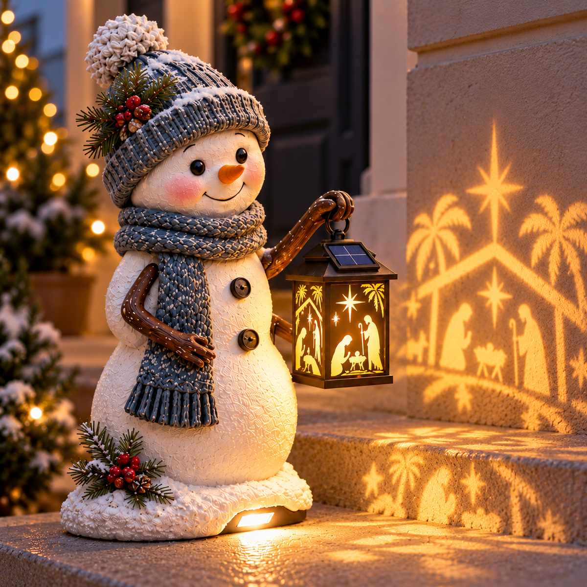 ⛄ Last Day 49% Snowman Nativity Glow™✨ – Solar Christmas Step Light with Holy Family Projection