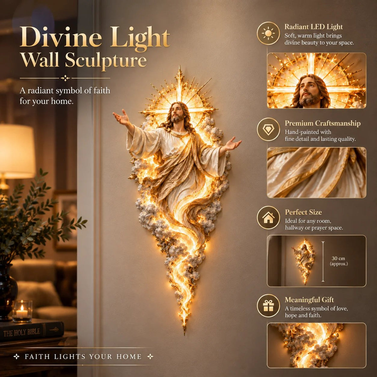 🔥Last Day 50% OFF -  ✝️ Light of the World Jesus Wall Sculpture – A Radiant Symbol of Faith for the Home