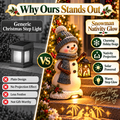 ⛄ Last Day 49% Snowman Nativity Glow™✨ – Solar Christmas Step Light with Holy Family Projection
