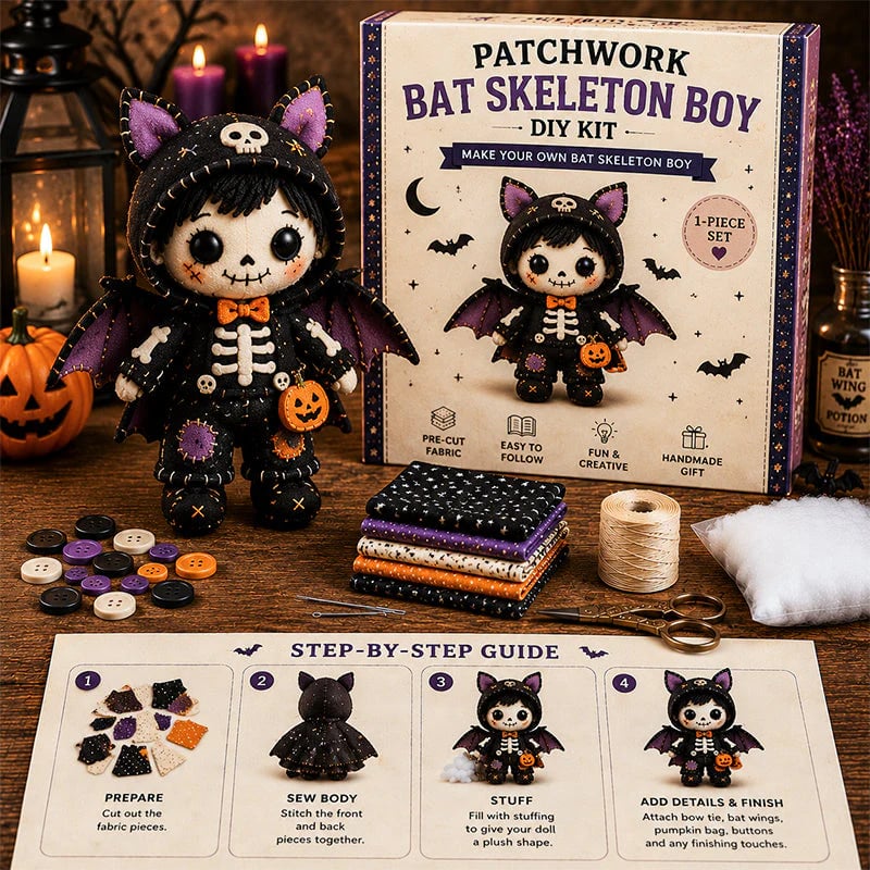 🔥HOT SALE 49% OFF🎃🧙‍♀️Patchwork Skeleton Witch Girl DIY Kit👻🦴🎃  – Handmade Halloween Wall & Door Décor