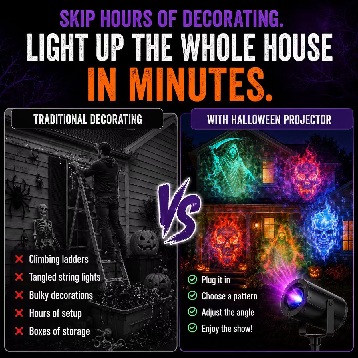 🎃 50% OFF TODAY! 32FT HD Halloween Projector Light – 10 Spooky Patterns to WOW Your Party 👻✨