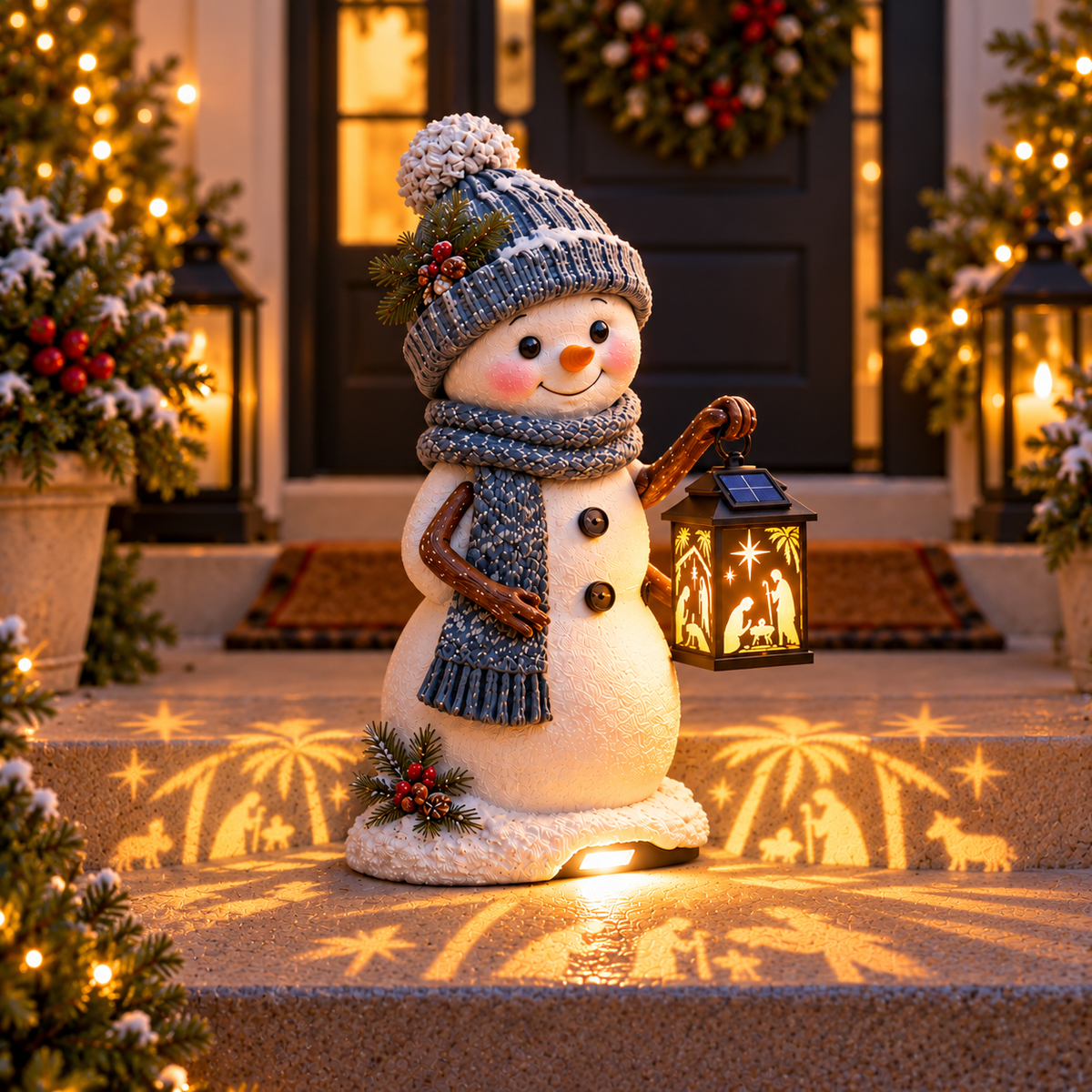 ⛄ Last Day 49% Snowman Nativity Glow™✨ – Solar Christmas Step Light with Holy Family Projection