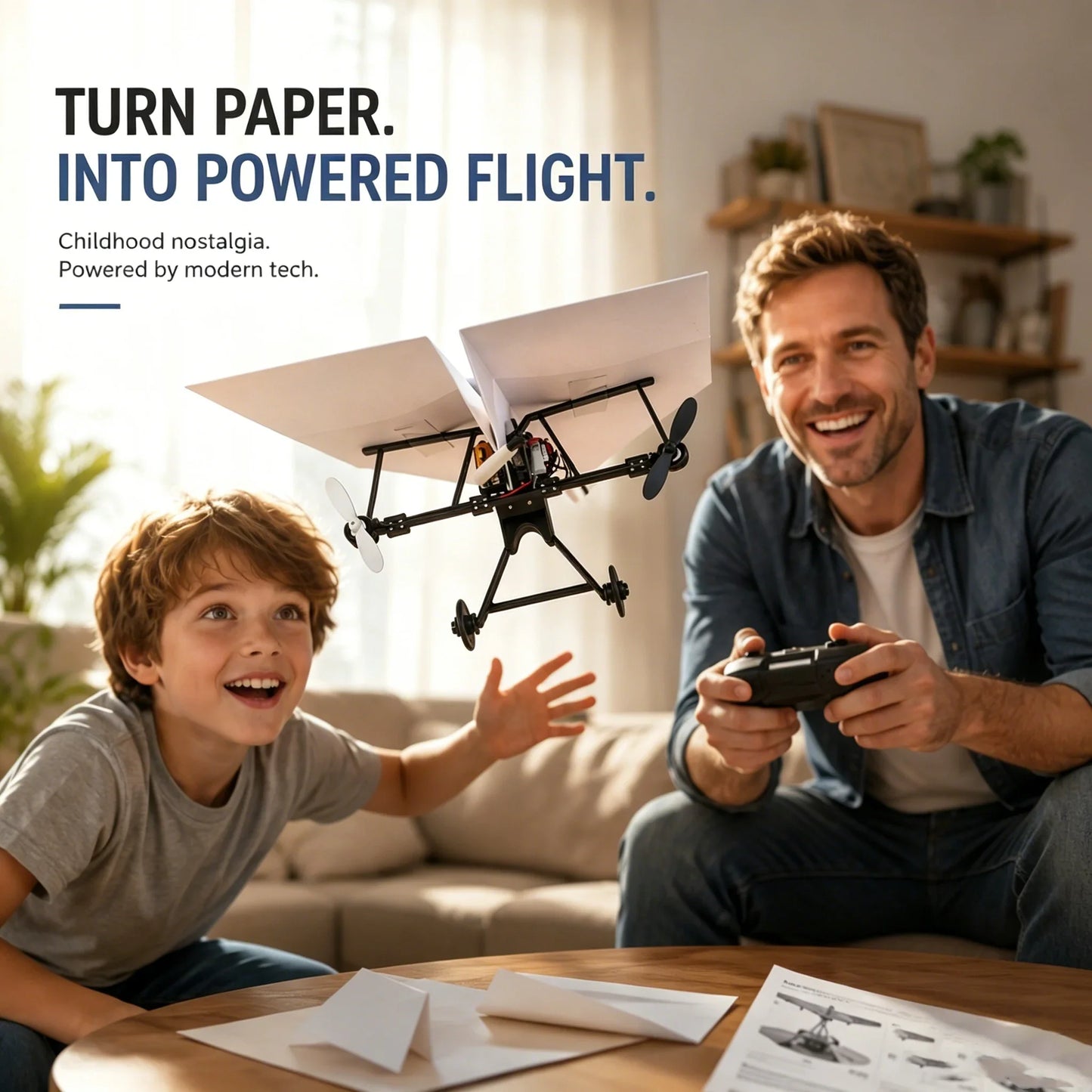 ✈️RC Paper Airplane Kit with Gyro Stabilizer – DIY Electric Remote Control Plane with Dual Propellers, Lightweight Foldable Flying STEM Toy