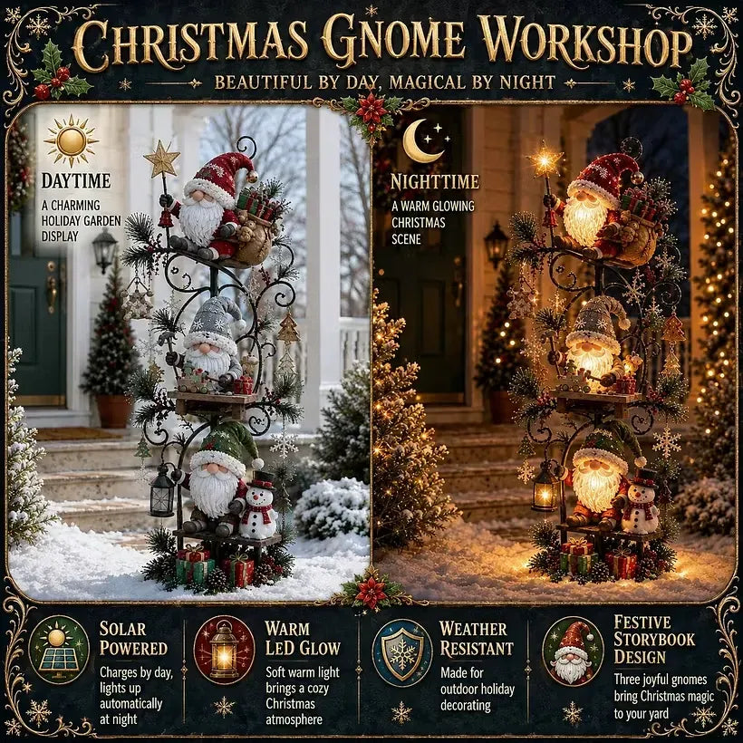 🔥😍🎄✨ Christmas Gnome Workshop Solar Garden Light 🎁🌟