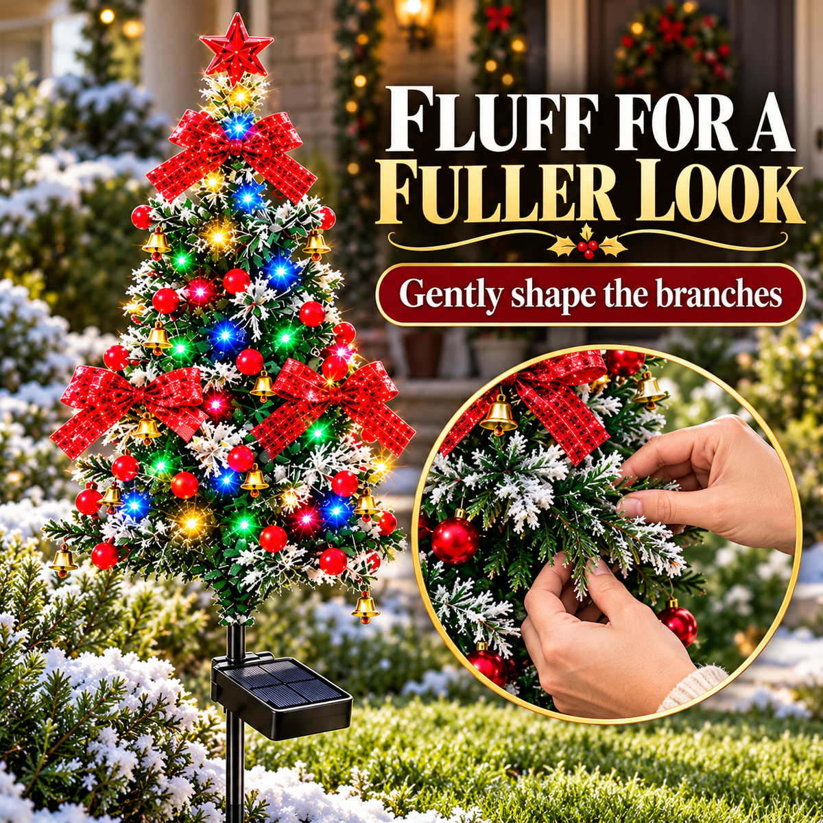 Solar Snowy Cedar Christmas Tree Lights for Outdoor Holiday Decor