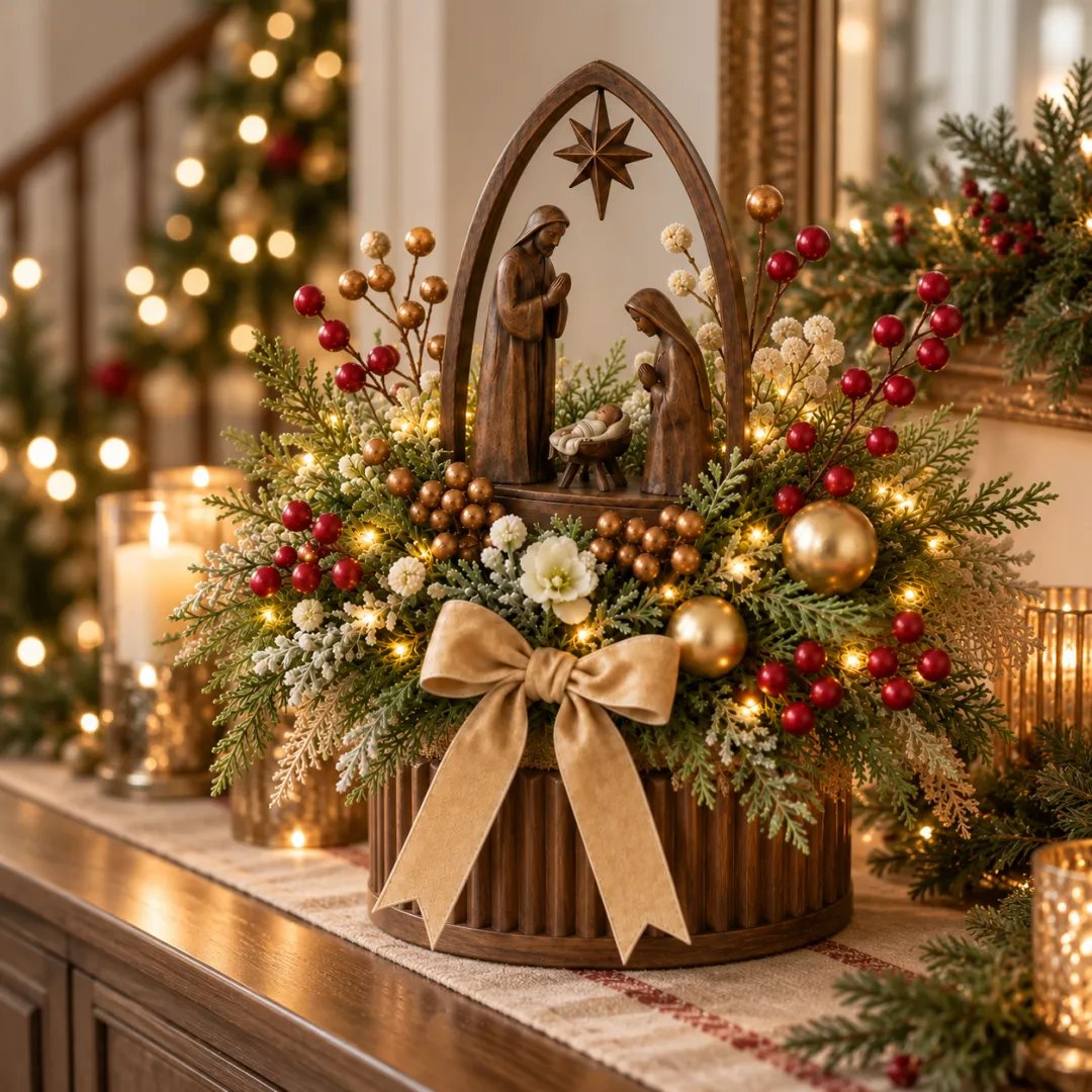 🌸Candlelit Christmas Nativity Centerpiece