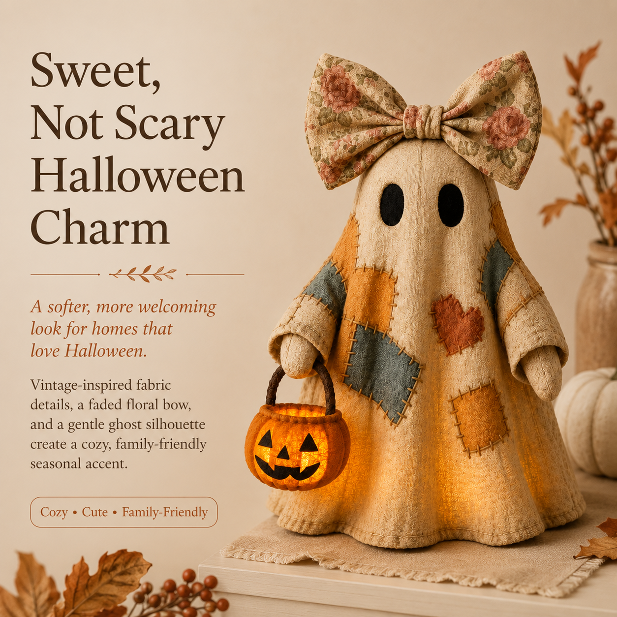 🔥 40% OFF TODAY - 👻🎃 Vintage Patchwork Ghost Decor(✨ LED Pumpkin Lantern}