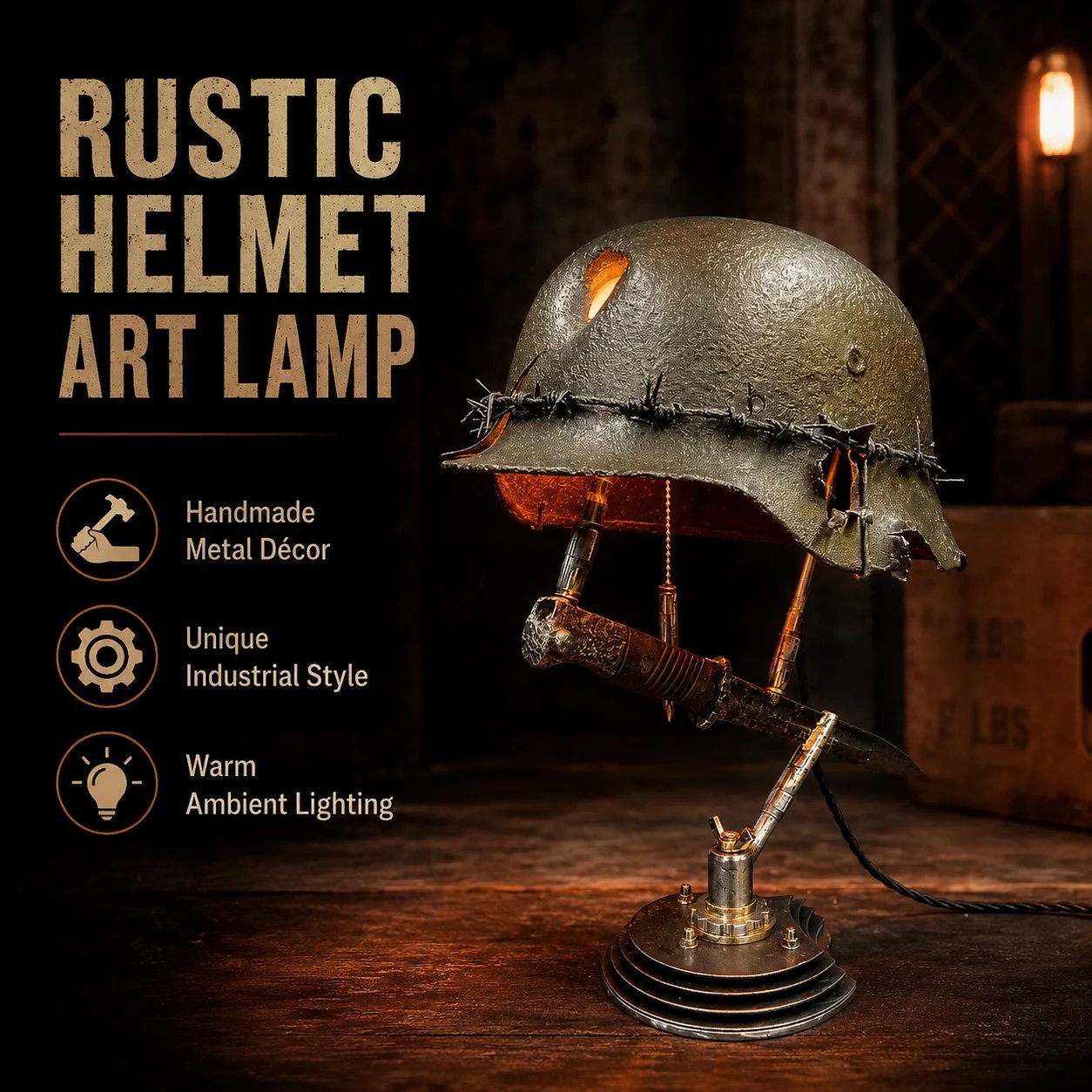 🪖 War Relic Vintage Helmet Table Lamp🎁