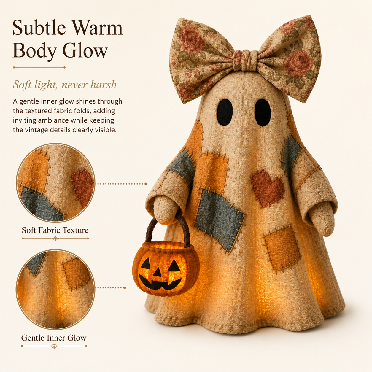 🔥 40% OFF TODAY - 👻🎃 Vintage Patchwork Ghost Decor(✨ LED Pumpkin Lantern}