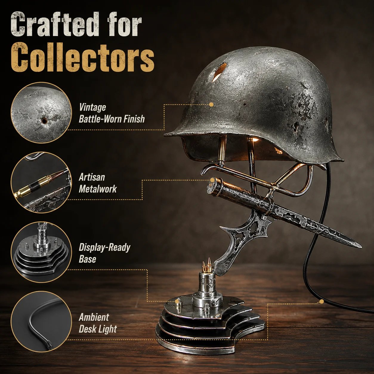 🪖 War Relic Vintage Helmet Table Lamp🎁