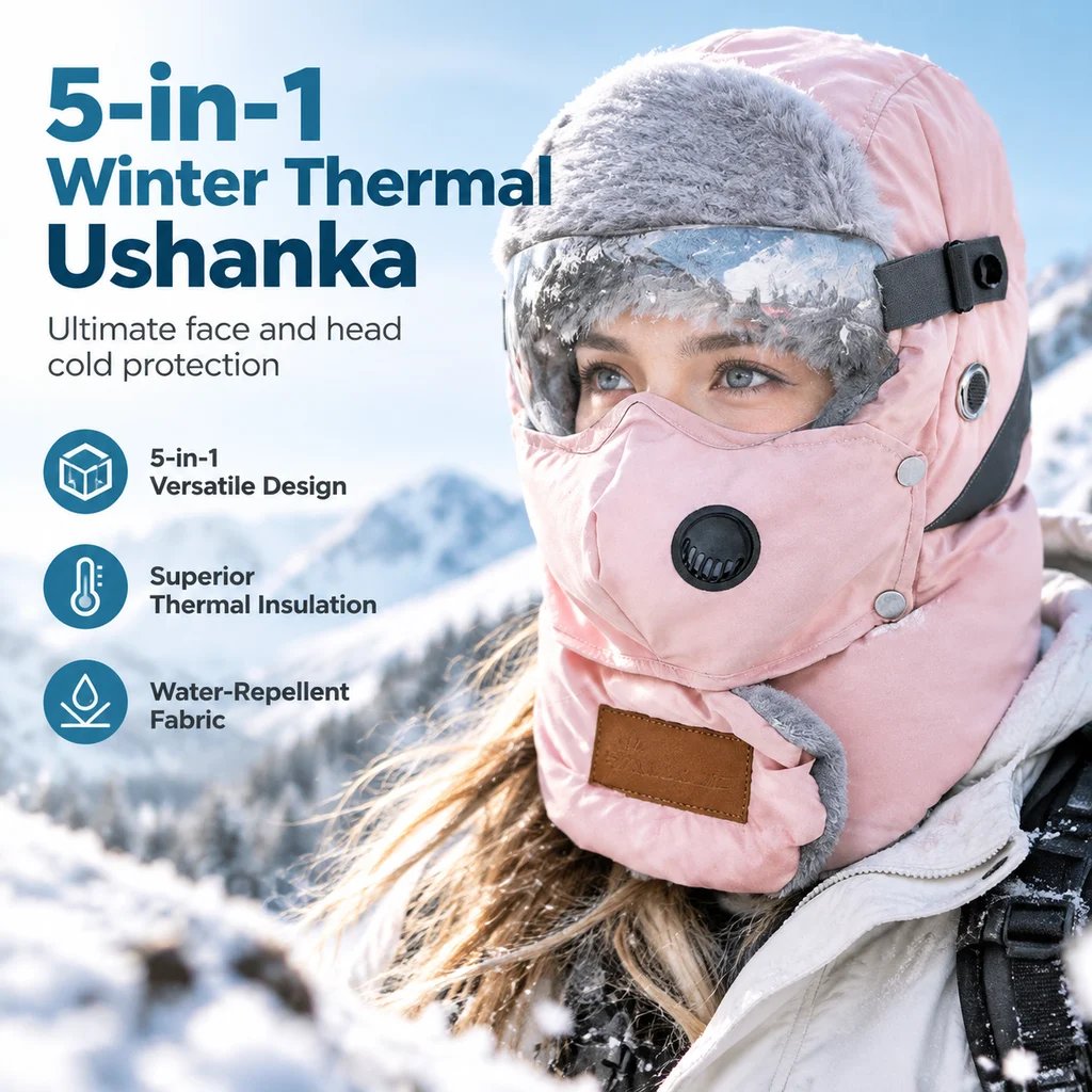 ❄️ 5-in-1 Winter Thermal Hat – Cozy Warmth & Wind Protection with Detachable Face Mask and Goggles
