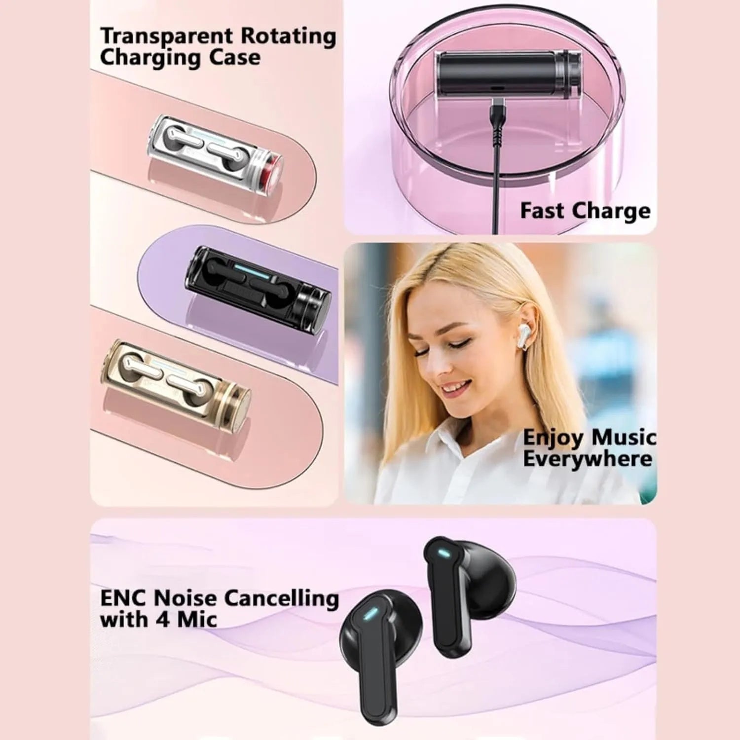 🎧 Wireless Earbuds – Bluetooth 5.3 True Wireless Stereo Headphones with 13mm Hi-Fi Drivers, ENC Call Noise Cancellation, 50H Max Battery, IPX5 Waterproof & Smart Touch Control for iOS, Android & PC