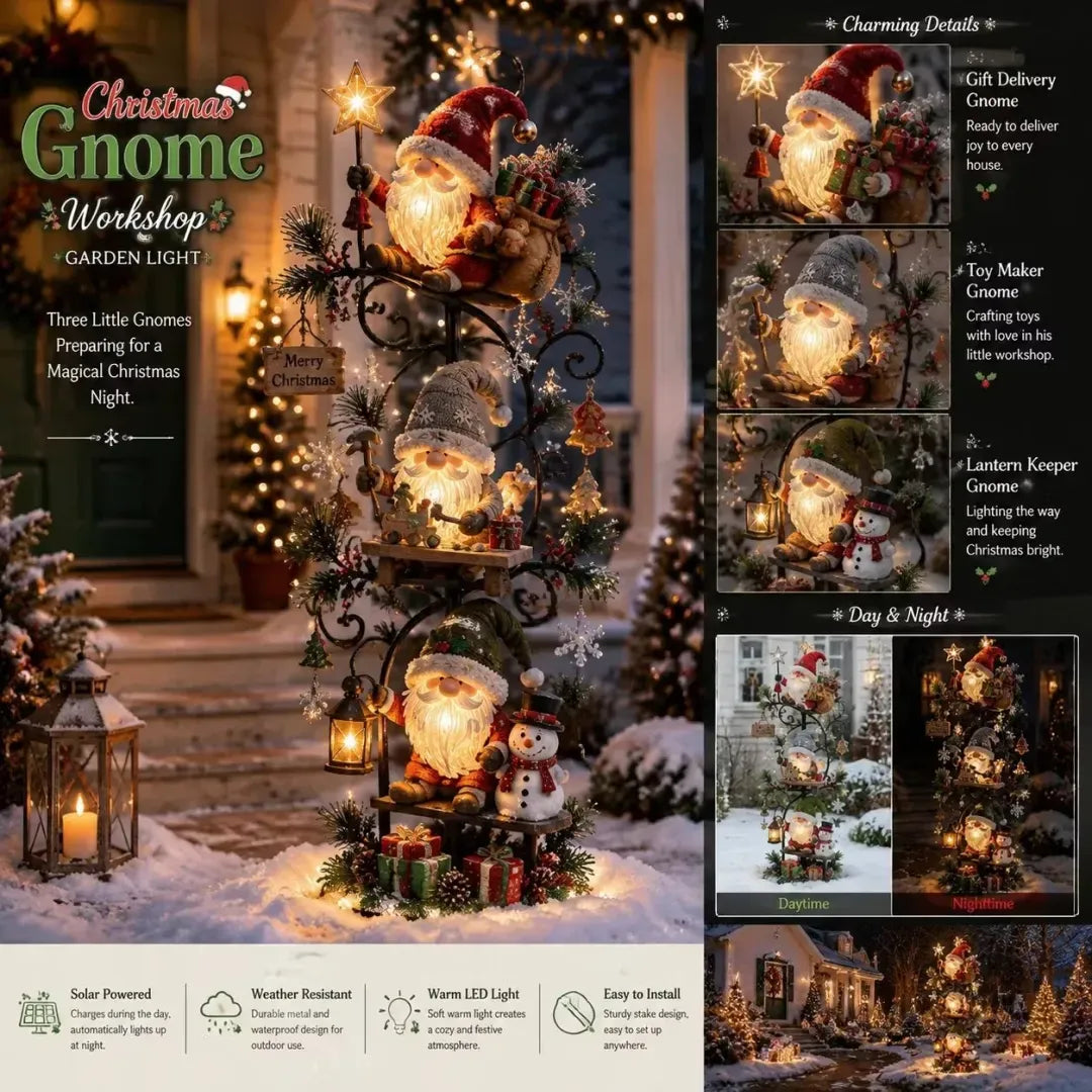 🔥😍🎄✨ Christmas Gnome Workshop Solar Garden Light 🎁🌟