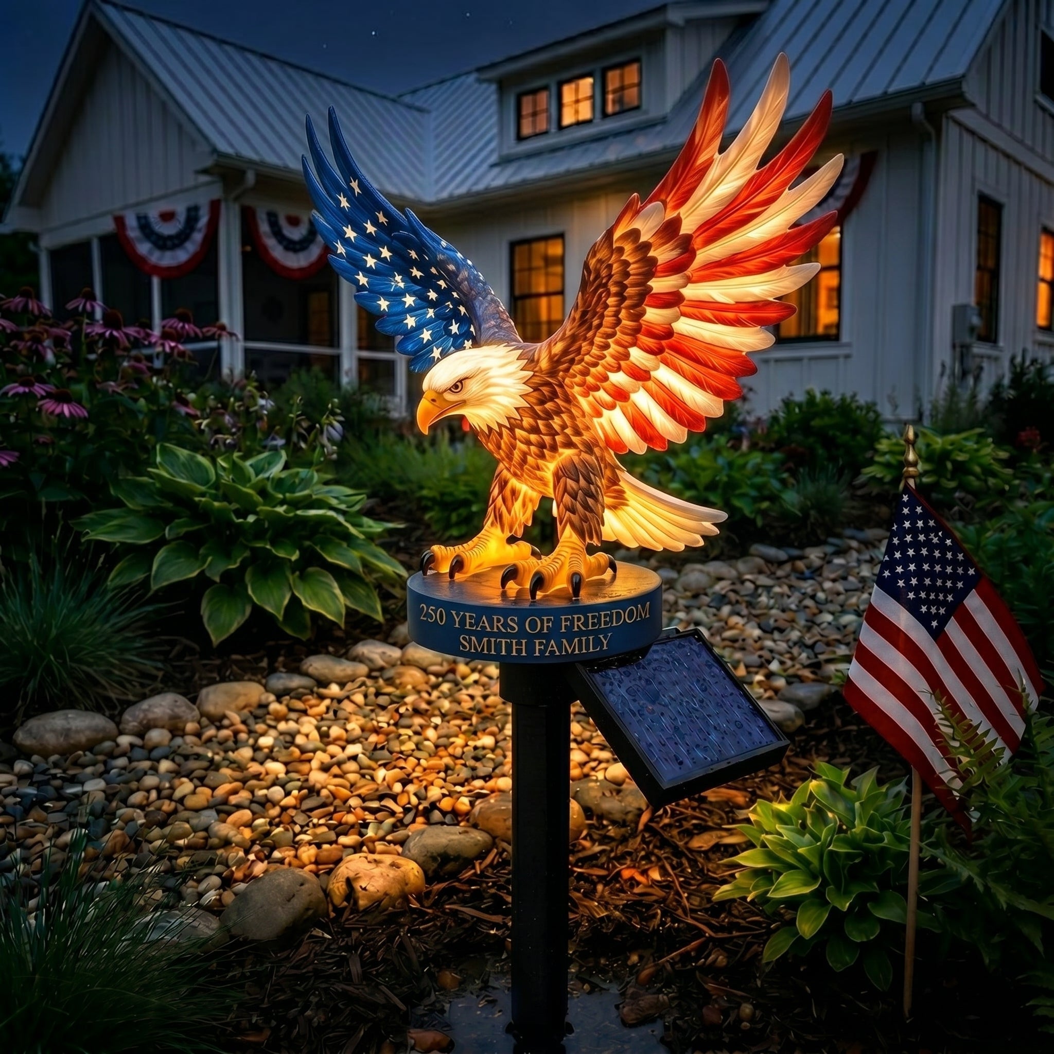 🔥48% OFF Custom Engraved Bald Eagle Solar Yard Lamp✨ American Freedom Statue