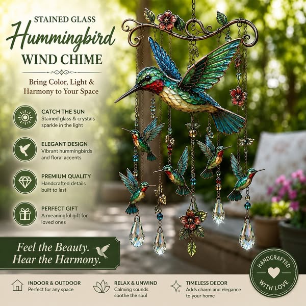 🎐Graceful Hummingbird Wind Chime, Bring Beauty, Peace To Your Garden🐦🎐