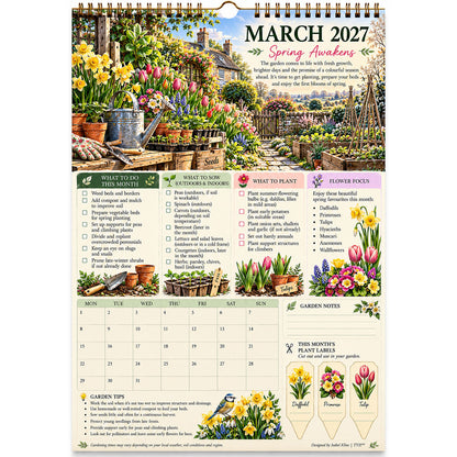 2027 Four Seasons Gardening Calendar & Monthly Planner – A4 Wall Calendar with Planting Guide, Garden Tasks & Plant Labels | TYII™