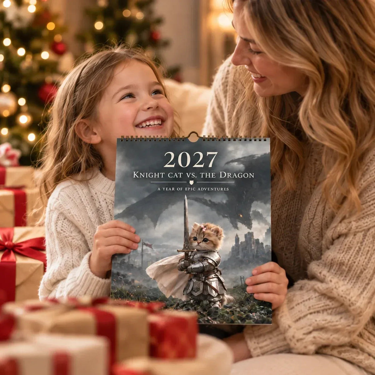 🐱 2027 Knight Cat vs. The Dragon Wall Calendar | 12 Fantasy Scenes