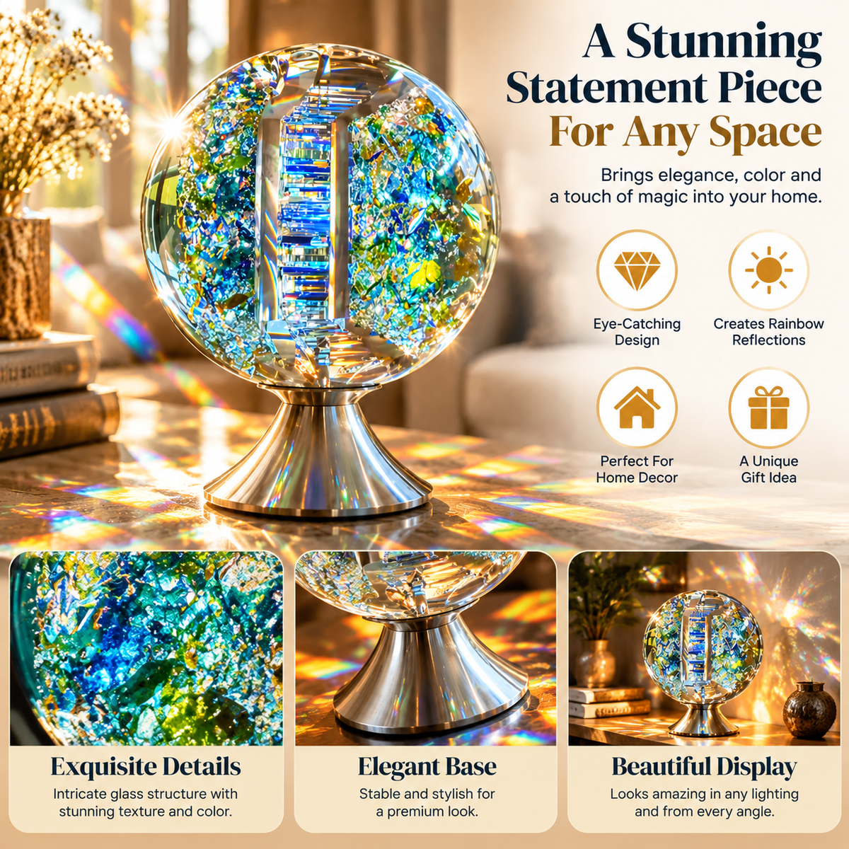 🔥 LAST DAY 50% OFF – 🌈 Crystal Rainbow Light Sculpture™ | Turn Sunlight Into Magical Rainbows ✨