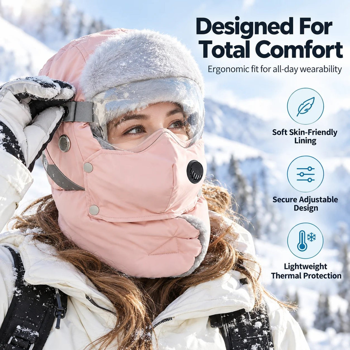 ❄️ 5-in-1 Winter Thermal Hat – Cozy Warmth & Wind Protection with Detachable Face Mask and Goggles