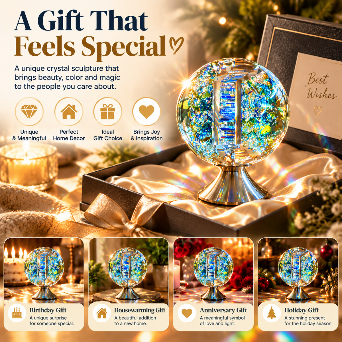 🔥 LAST DAY 50% OFF – 🌈 Crystal Rainbow Light Sculpture™ | Turn Sunlight Into Magical Rainbows ✨