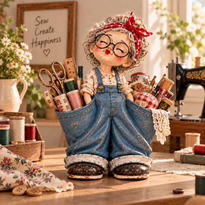 Little Miss Pockets™ – Cute Vintage Girl Organizer with Denim Storage Pockets