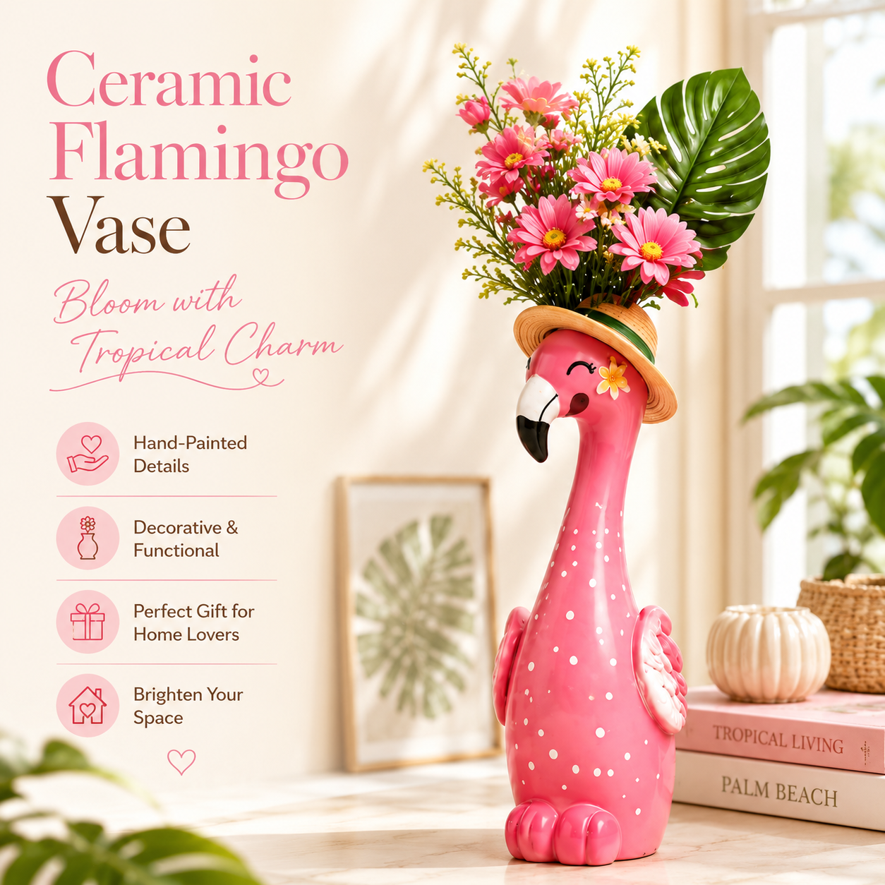 🦩50% OFF🦩 Cute Pink Flamingo Ceramic Vase｜Home Table Decor💖