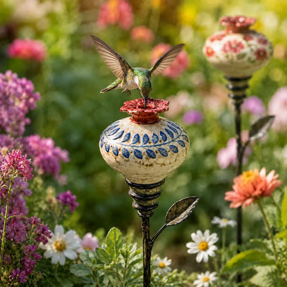 🐦🌸Vintage Ceramic Hummingbird Feeder Garden Decor Stake – Decorative Outdoor Bird Feeder