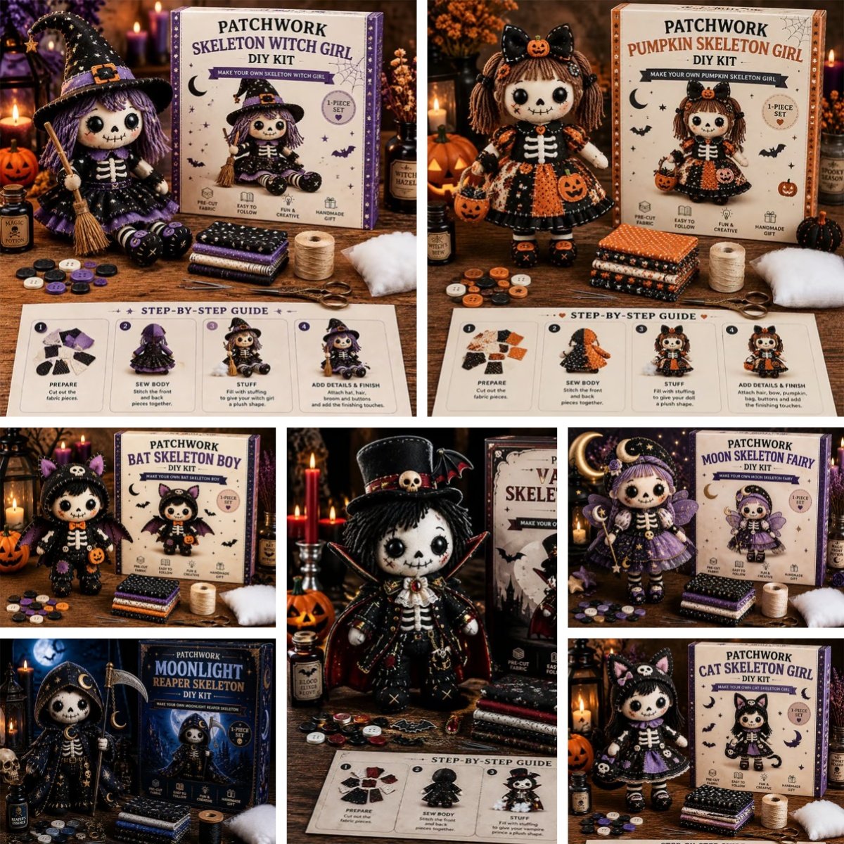 🔥HOT SALE 49% OFF🎃🧙‍♀️Patchwork Skeleton Witch Girl DIY Kit👻🦴🎃  – Handmade Halloween Wall & Door Décor