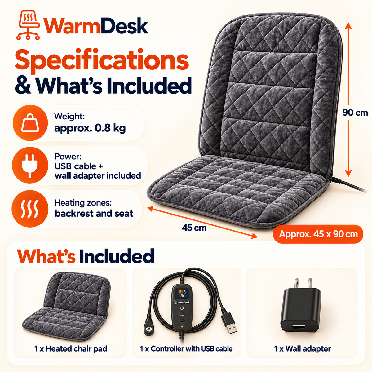 Heated Office Chair Pad – 3 Heat Levels, Digital Display & Auto Shut-Off