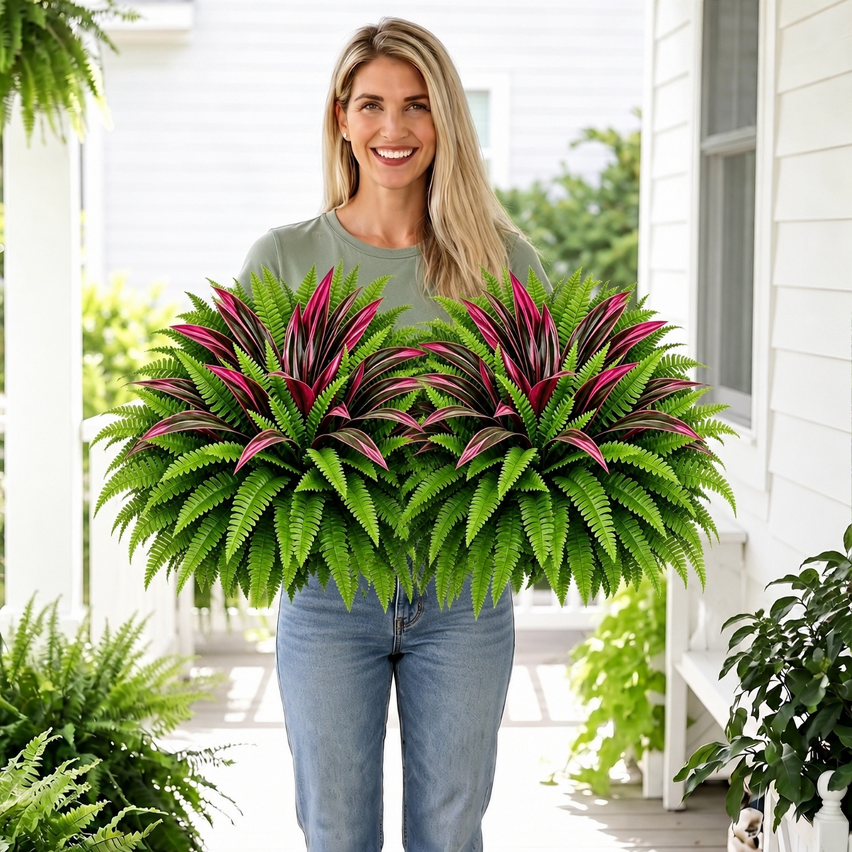 💥BUY 1 GET 1 FREE (2 PCS)🔥 48' Large UV-Resistant Artificial Fern & Red Dracaena Decorative Plants – Full, Lush & Fade-Resistant!