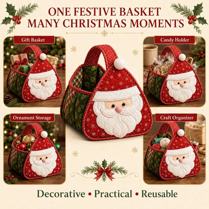 ⭐🎉🎄 Christmas Character Quilted Carry Basket | Padded Patchwork Fabrics, Layered Appliqué & Soft Carry Handle in DIY Kit or Ready-Made Styles 🎁✨