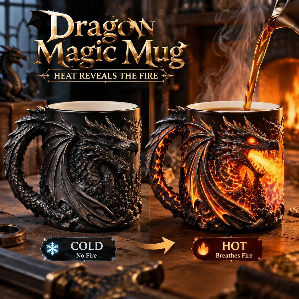 🐉✨  Dragonfire 3D Heat-Reveal Magic Mug | Add a Hot Drink. Awaken the Dragon.🔥