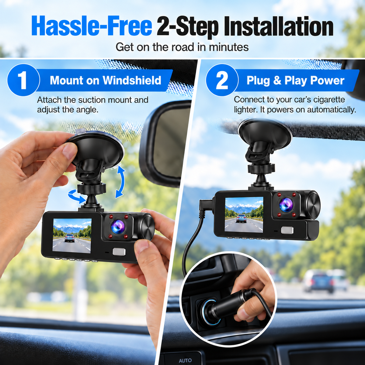 Upgraded 360° Protection Dash Cam: Triple-Lens 1080P Front • Cabin • Rear – Never Drive Blind Again! 🚗🛡️