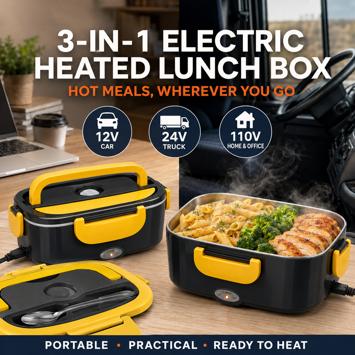 📢📢 !! ⏰Portable Electric Heated Lunch Box Water-Free Food Warmer