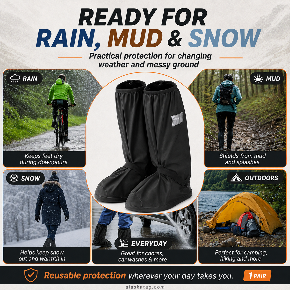 ✈️Last Day 50% OFF✨🌧️ Reusable Waterproof Boot Covers for Rain, Mud & Snow