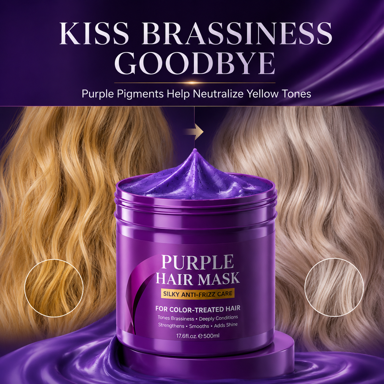 💜 Keratin Purple Toning Hair Mask (500mL) – Anti-Brass Color Care ✨
