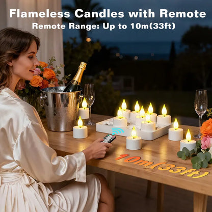 12-Pack Rechargeable LED Flameless Tealight Candles | Remote & Timer | USB-C