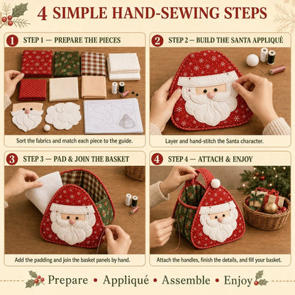 ⭐🎉🎄 Christmas Character Quilted Carry Basket | Padded Patchwork Fabrics, Layered Appliqué & Soft Carry Handle in DIY Kit or Ready-Made Styles 🎁✨