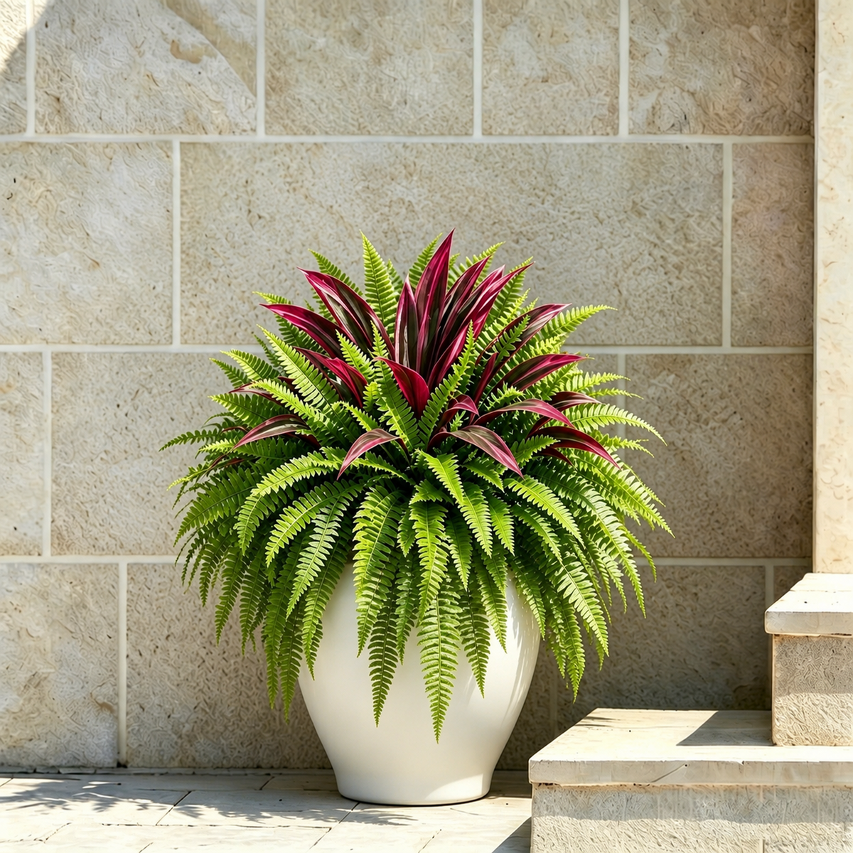 💥BUY 1 GET 1 FREE (2 PCS)🔥 48' Large UV-Resistant Artificial Fern & Red Dracaena Decorative Plants – Full, Lush & Fade-Resistant!