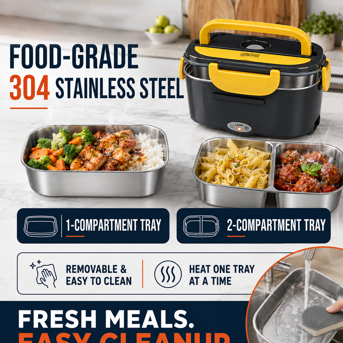 📢📢 !! ⏰Portable Electric Heated Lunch Box Water-Free Food Warmer