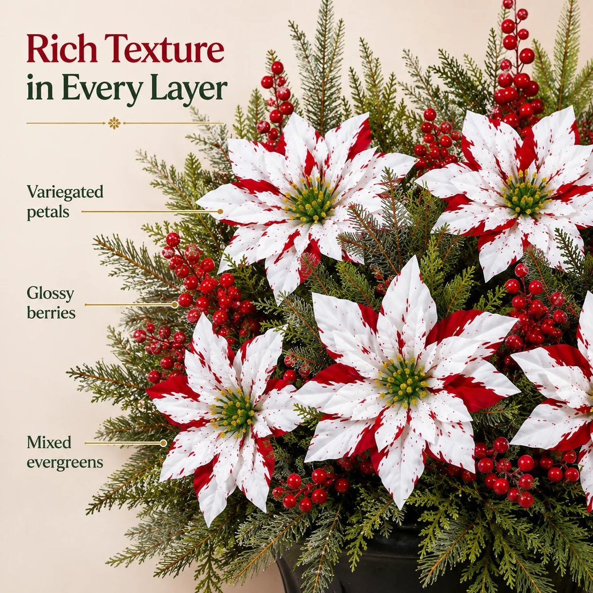 ❤️ Christmas Poinsettia Planter Inserts – Set of 6 Red & White Holiday Floral Picks