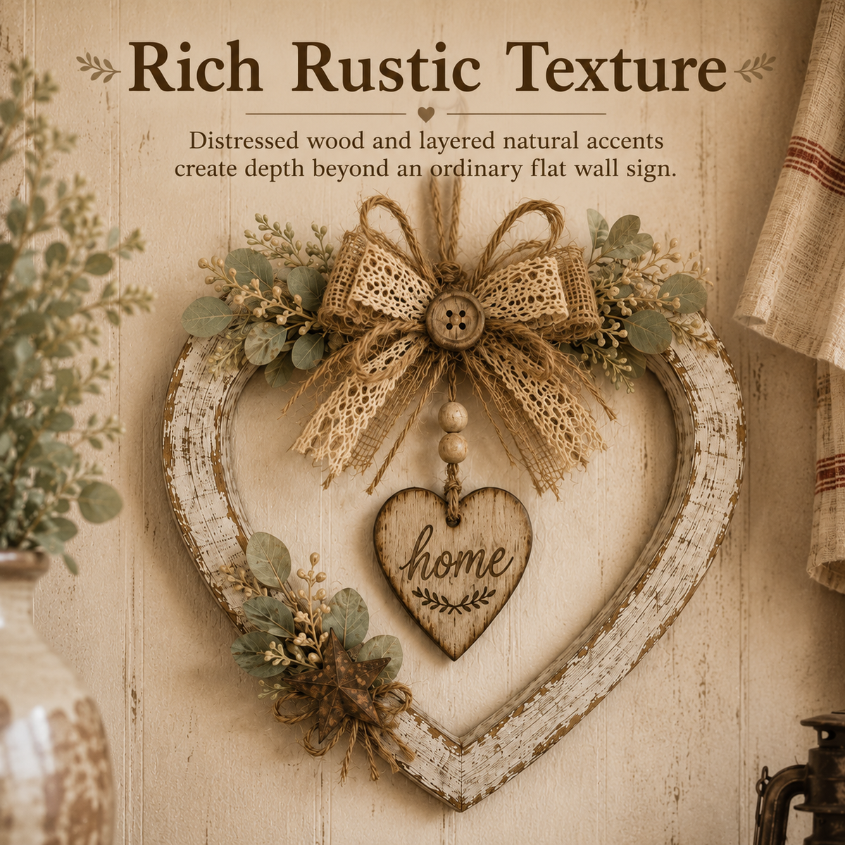 Rustic farmhouse heart Home wall decor as a family gift