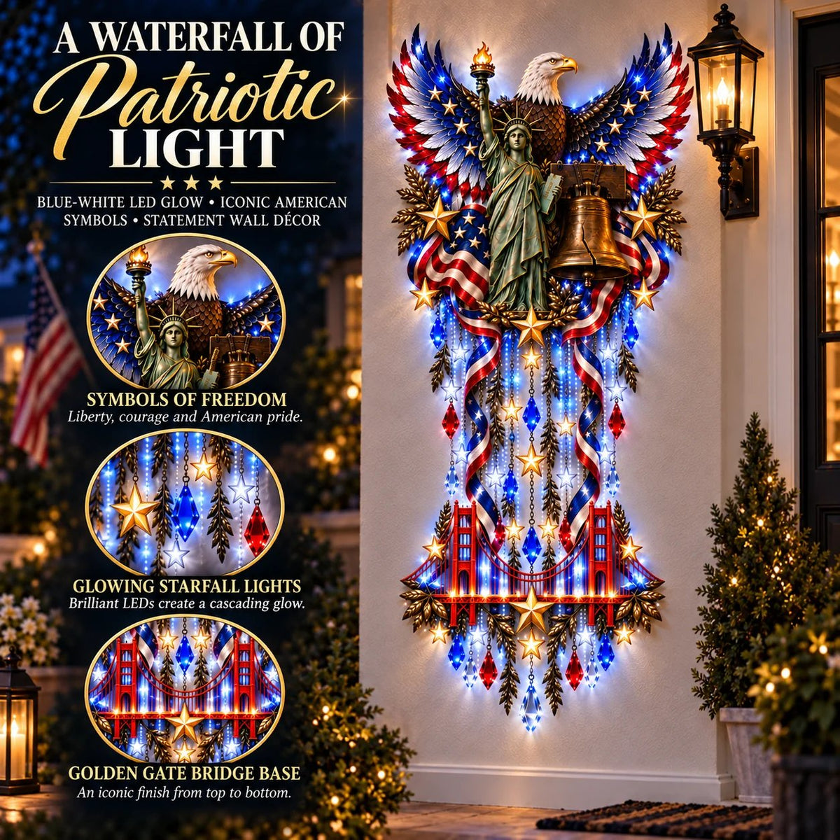 ⏳ Last Day 50% OFF-✨🇺🇸 American Pride LED Cascade Wall Light – Eagle, Liberty & Stars