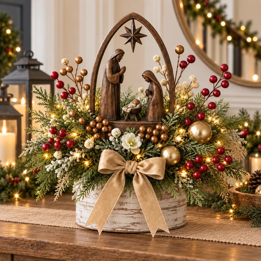 🌸Candlelit Christmas Nativity Centerpiece