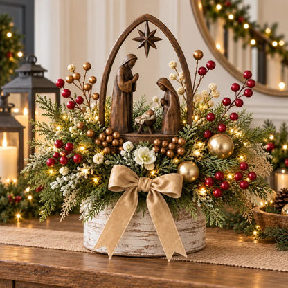 🌸Candlelit Christmas Nativity Centerpiece