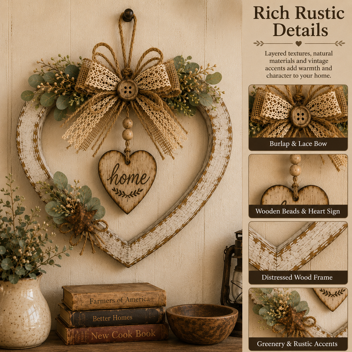 Rustic farmhouse heart wall decor dimensions